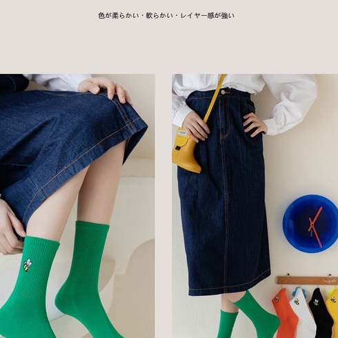 Vớ tất trơn cổ cao thêu icon chú ong Bee vàng giữa bắp chân