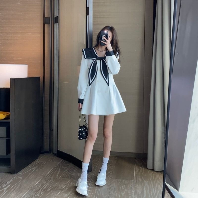 Đầm Sơ Mi Cổ Thủy Thủ Ôm Eo Thiết Kế Thanh Lịch Trẻ Trung