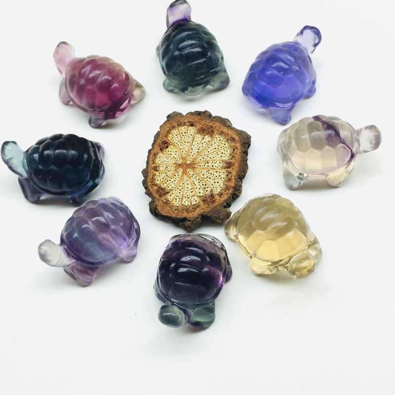 Tượng Rùa Pha Lê Fluorite Nhỏ Màu Sắc Tự Nhiên Chất Lượng Cao Trang Trí Sưu Tầm Giao Hàng Ngẫu Nhiên