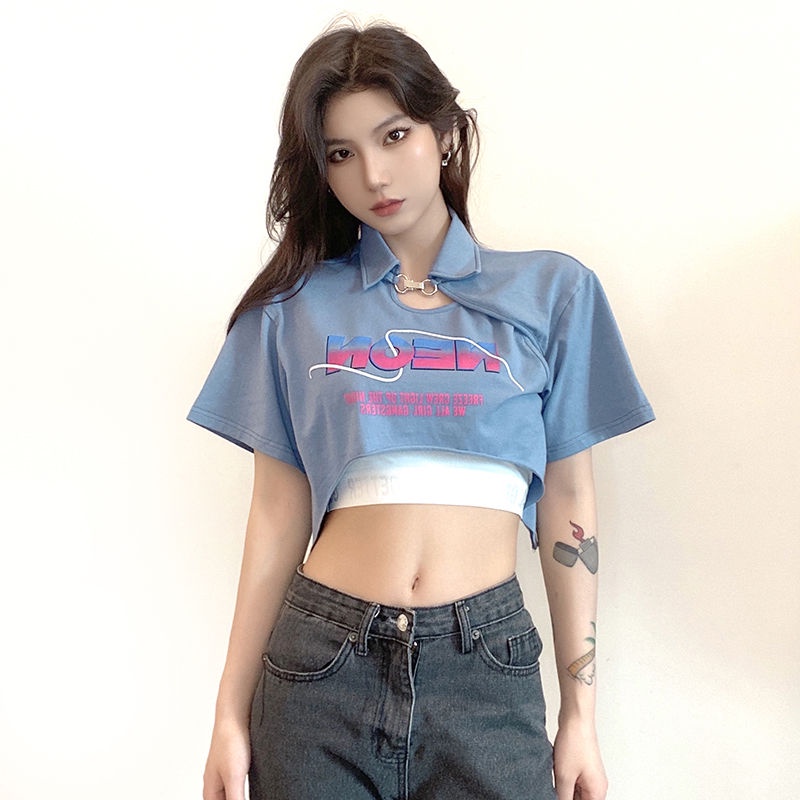 Áo Thun Croptop Tay Ngắn Dáng Rộng Màu Sắc Trơn Thời Trang Mùa Hè Dành Cho Nữ