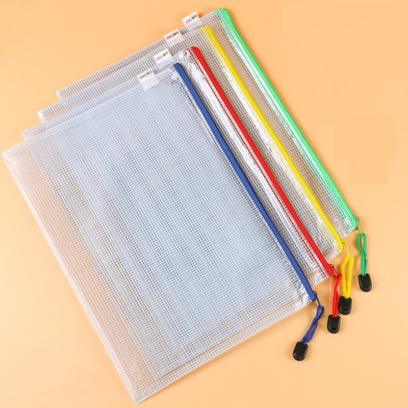 TÚI lưới PVC trong suốt Deli clear bag đựng tài liệu chống nước khổ A4 có khóa kéo tiện dụng