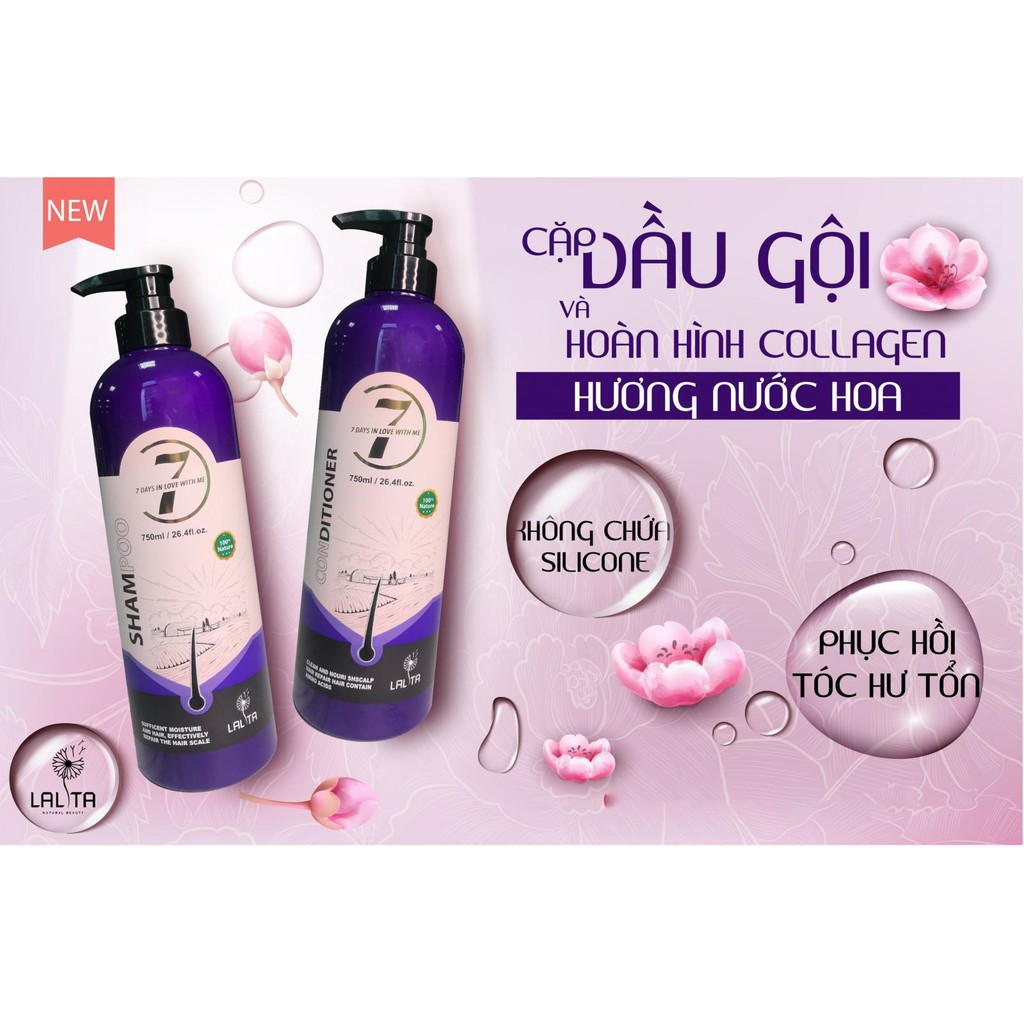 Dầu Gội Cặp Lalita Siêu Mềm Mượt, Phục hồi Tóc Hư Tổn, Kích Mọc Tóc, Sạch Gàu Hương Nước Hoa 750MLx2
