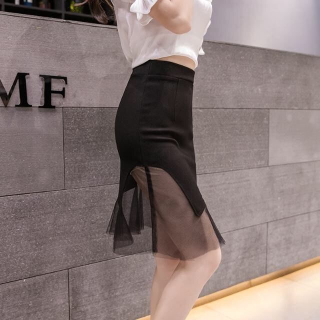 New slimming high waist hip skirt irregular skirt mesh splicing short skirt split step skirt female tide | BigBuy360 - bigbuy360.vn