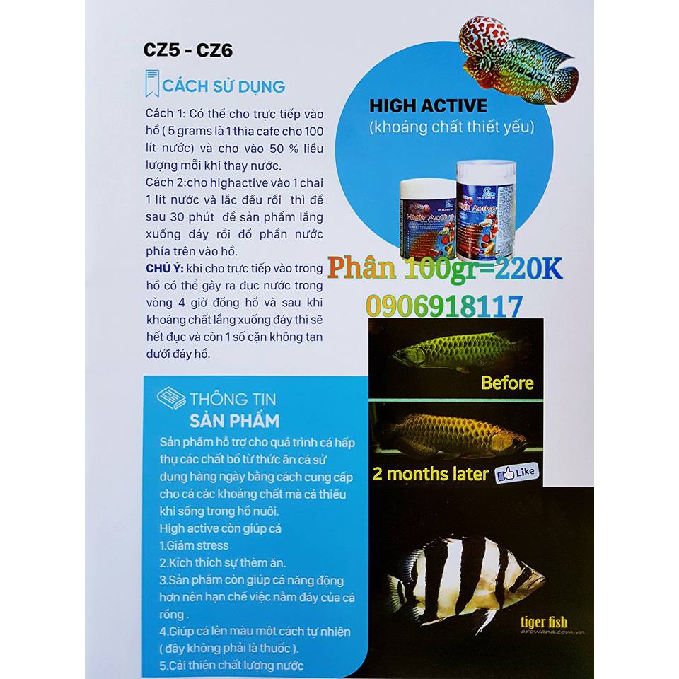 HIGH ACTIVE Khoáng Chất Cho Cá  Sung, Giảm Stress, Lên Màu Đẹp - Nhập khẩu Thái Lan