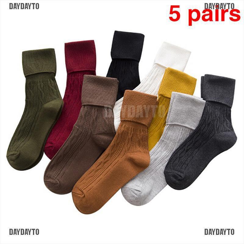 Set 5 Đôi Tất Cotton Mềm Mại Dày Dặn Giữ Ấm Mùa Đông Cho Nữ