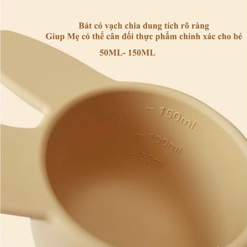 Bát thìa ăn dặm mini silicon họa tiết thỏ gấu nội địa phong cách hàn cao cấp cho bé ăn dặm