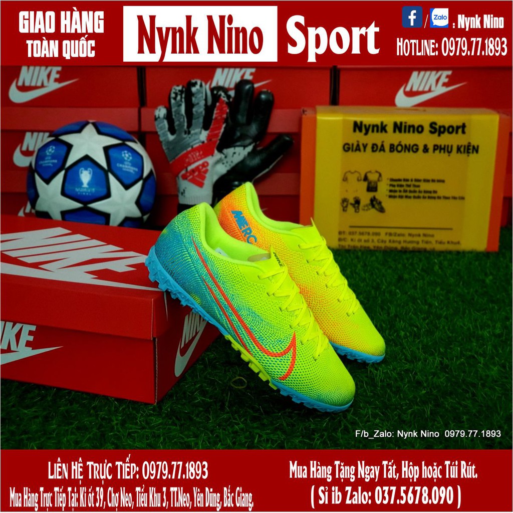 Giày Bóng Đá TQ Mercurial 13 Academy Nõn Chuối Xanh Ngọc Vạch Cam TF