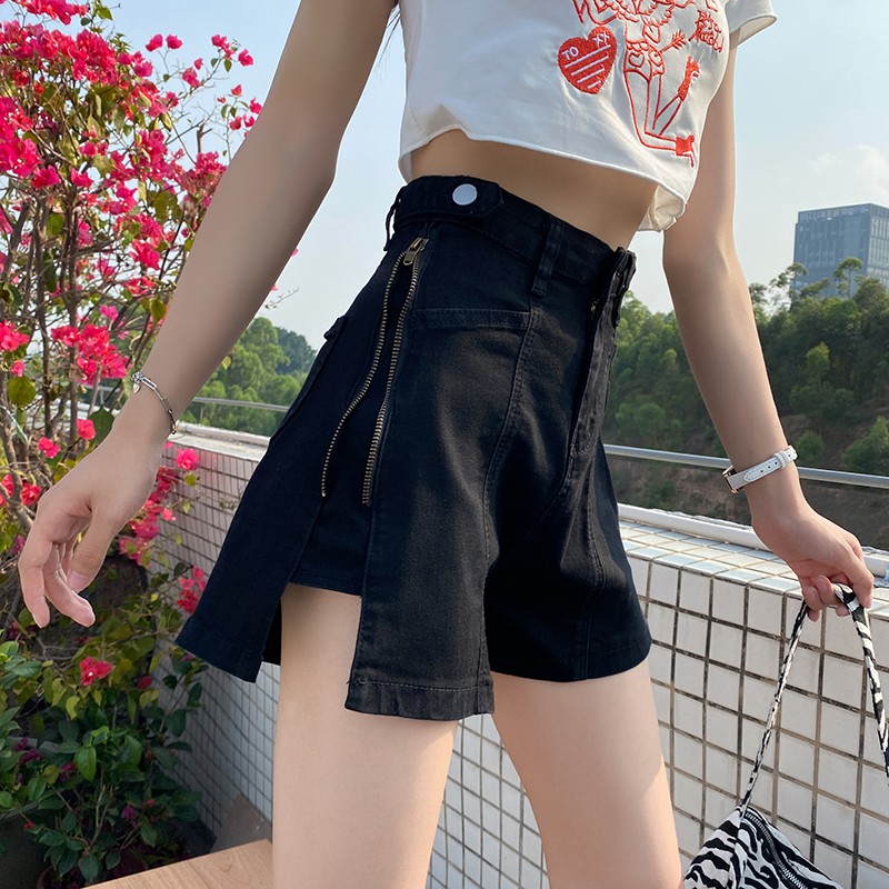 LEEVA - Quần short jeans nữ phối khóa kéo hông cá tính S021