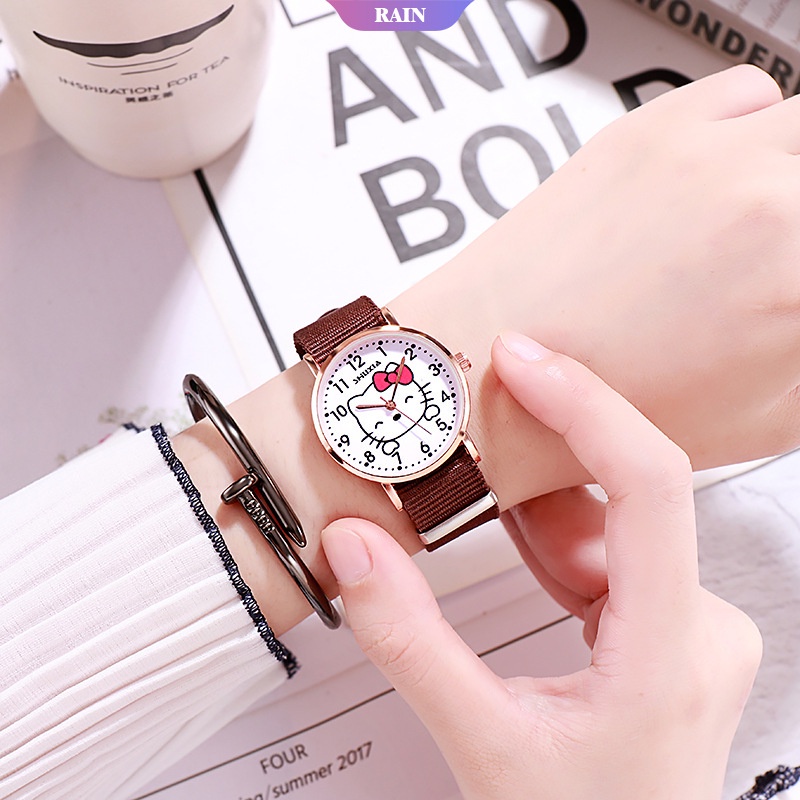 Đồng Hồ Đeo Tay Mặt Tròn Hình Hello Kitty Dễ Thương Dành Cho Bé Gái