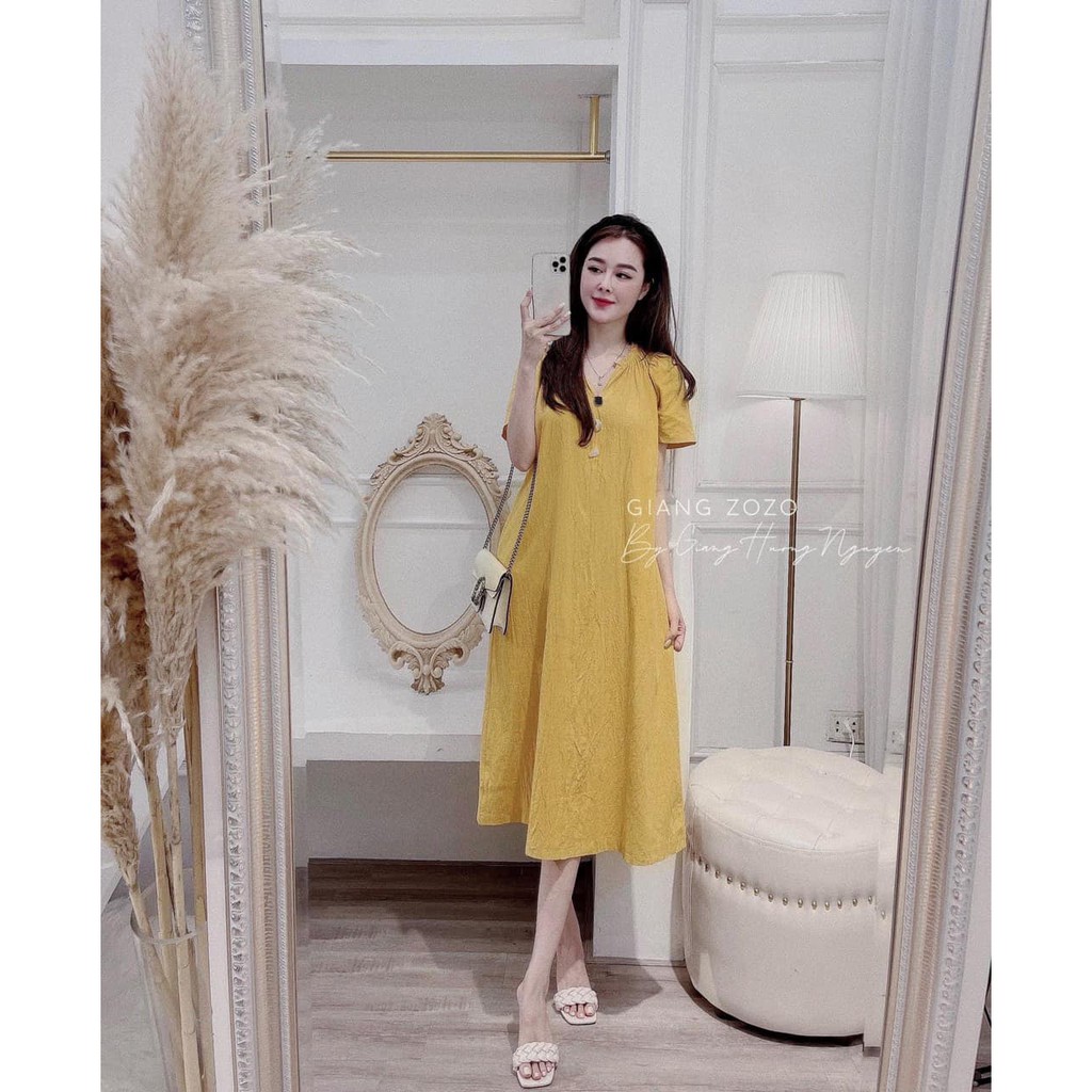 [Mã SKAMA06 giảm 8% tối đa 50K đơn 250K] Váy Đũi Vàng Cổ V Cho Nữ | BigBuy360 - bigbuy360.vn