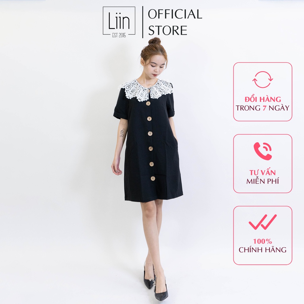 [Mã BMBAU50 giảm 50K đơn 150K] LIIN - Váy Khuy Gỗ Phối Cổ Ren Lace Button Dress V00592