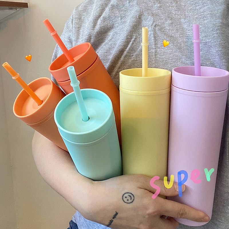 Bình Nước 450Ml Màu Sắc Ngọt Ngào Kèm Ống Hút Tiện Dụng
