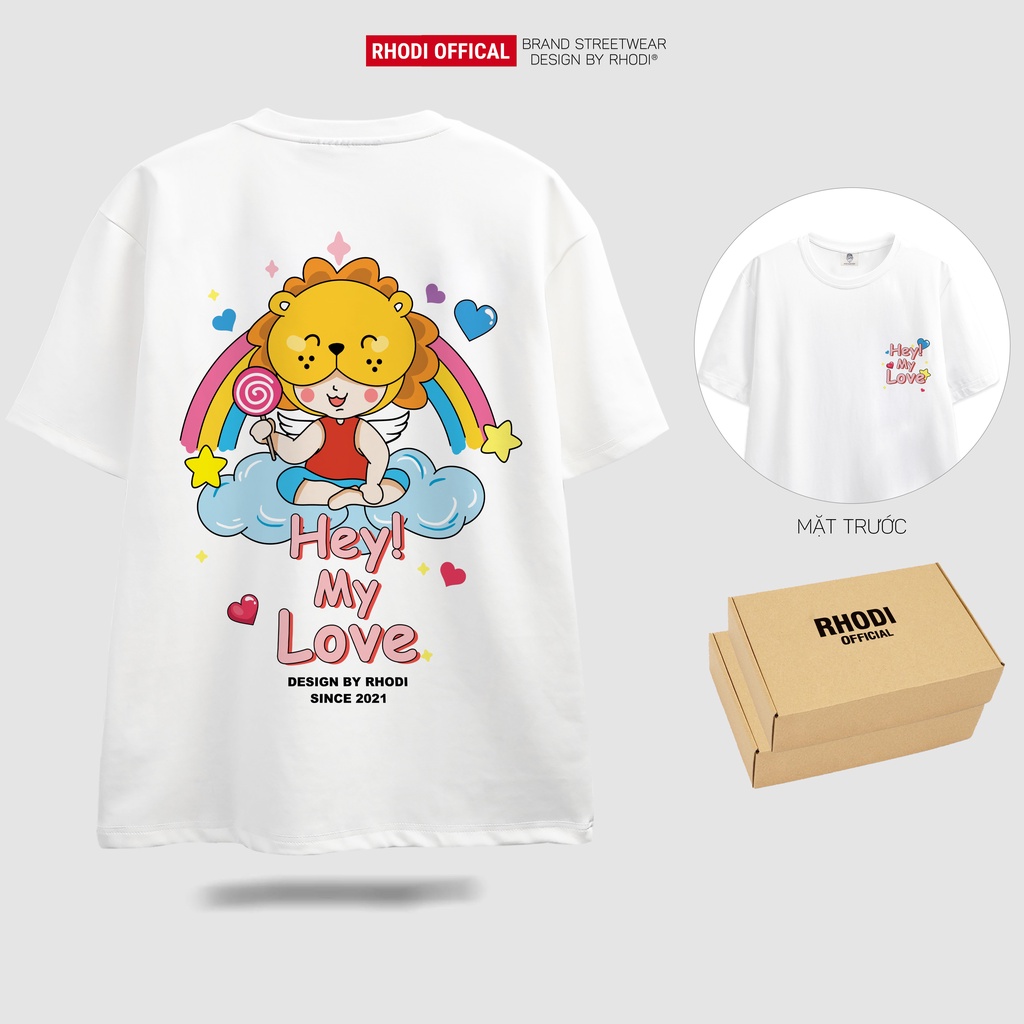 Áo thun local brand RHODI phông cổ tròn tay lỡ unisex nam nữ thế hệ genz hey my love