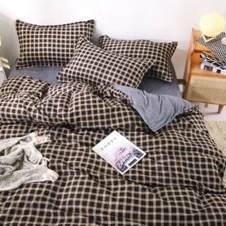 Bộ chăn ga gối cotton poly - Mẫu Đen vuông.
