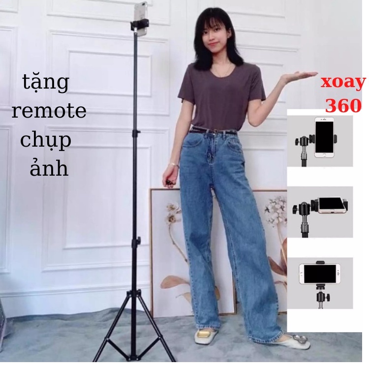 Gậy livestream, giá đỡ điện thoại ,gậy quay video tiktok tripod có giá đỡ điện thoại chân 2m1 có kẹp(chân nhỏ)
