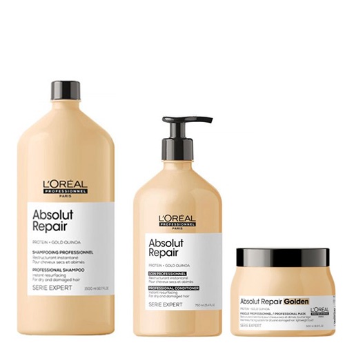 Dầu hấp nhũ vàng phục hồi tóc hư tổn L'Oreal Professionnel Serie Expert Absolut Repair Protein + Gold Quinoa 500ml