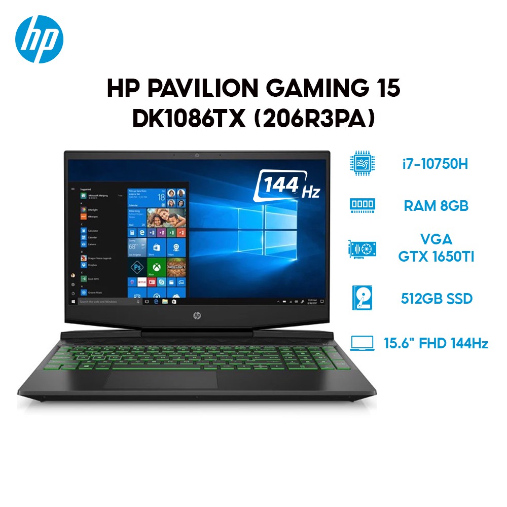 Laptop HP Pavilion Gaming 15-dk1086TX 206R3PA i7-10750H 8GB 512GB GTX1650Ti 15.6"FHD W10