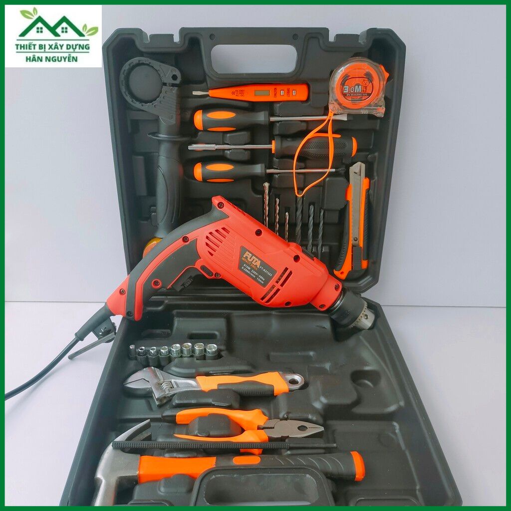 Máy khoan cầm tay Futa,đầu 13mm phụ kiện 30 món,chuyên khoan tường,sắt,gỗ,bắn tôn,khoan điện gia đình