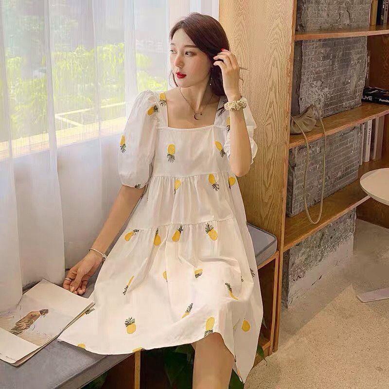 Đầm form rộng babydoll họa tiết trái cây dễ thương , ĐẦM BABYDOLL FRUIT