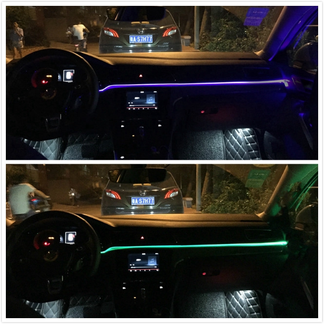 Dây Đèn LED Rgb Trang Trí Nội Thất Xe Hơi Có Cảm Biến Âm Thanh Bluetooth Điều Khiển Từ Xa 6m