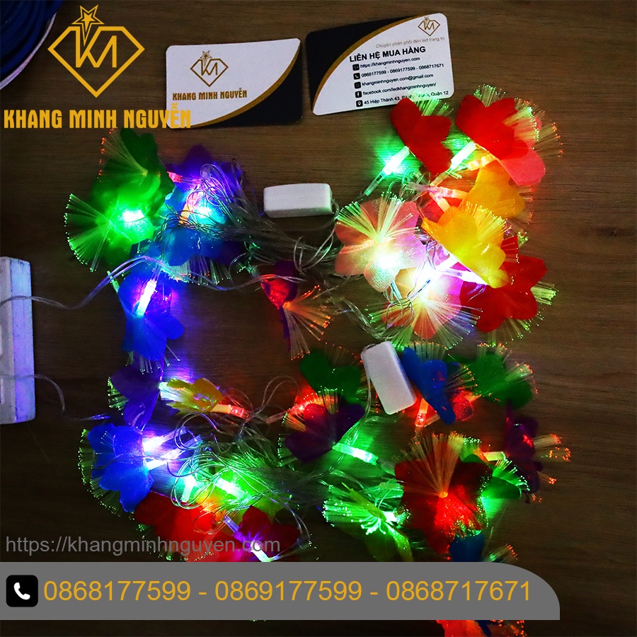 Đèn trang trí Noel, Giáng Sinh - Bộ đèn hoa phát sáng nhiều màu có chớp, không đổi màu - có bọc nhựa chống nước