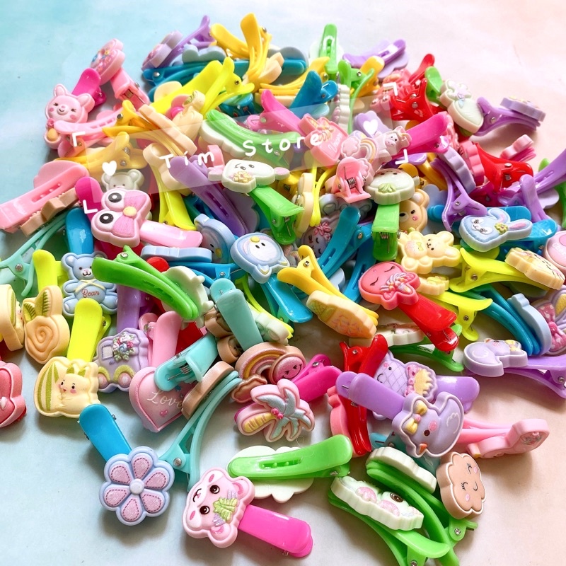 Set 10 kẹp tóc mỏ vịt màu sắc gắn charm TIMSTORE phụ kiện thời trang phong cách dễ thương