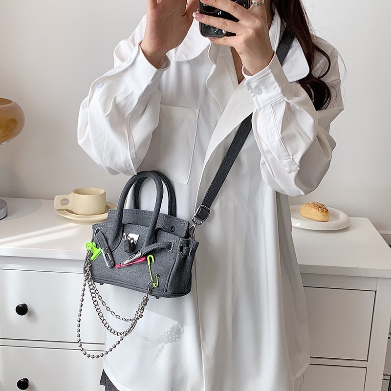 Túi Xách Tay Bằng Vải Canvas Phối denim Thời Trang Dành Cho Nữ