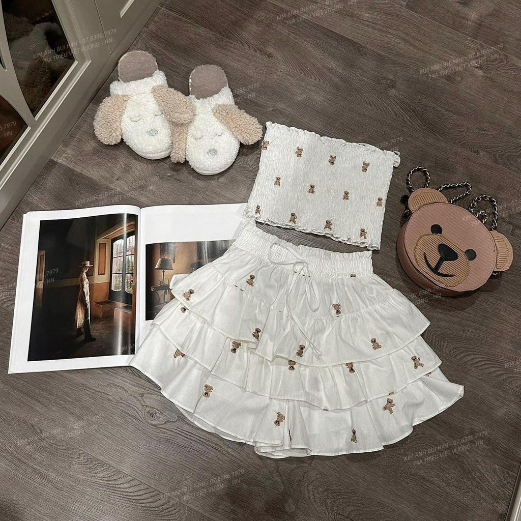 Set Áo Quây Dày Dặn Bộ,Co Giãn Hút Mồ Hôi Thêu Họa Tiết Có Quần Đùi Lót Trong Hình Gấu Chất Thô Hàn. PT08