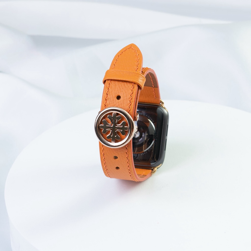 Dây da thủ công Epsom cam dành cho Apple Watch, đồng hồ thông minh, đồng hồ cơ DDTC91