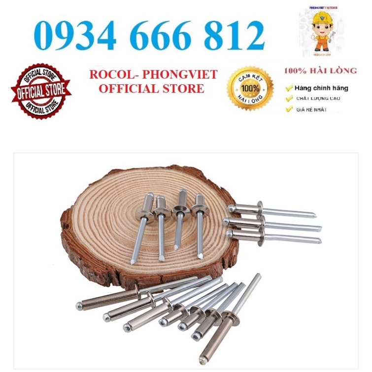 50c Đinh rút rive phần vỏ inox304 lõi thép 4.0x10, 4.0x12, 4.0x16