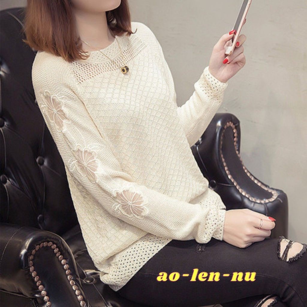Áo Len Nữ❤️AL03❤️Phiên Bản Áo Len Tay Phối Ren Hoa Xinh Xắn