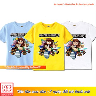 Áo thun Minecraft 3 màu trắng vàng và xanh biển - Áo trẻ em Mẫu mới M2783