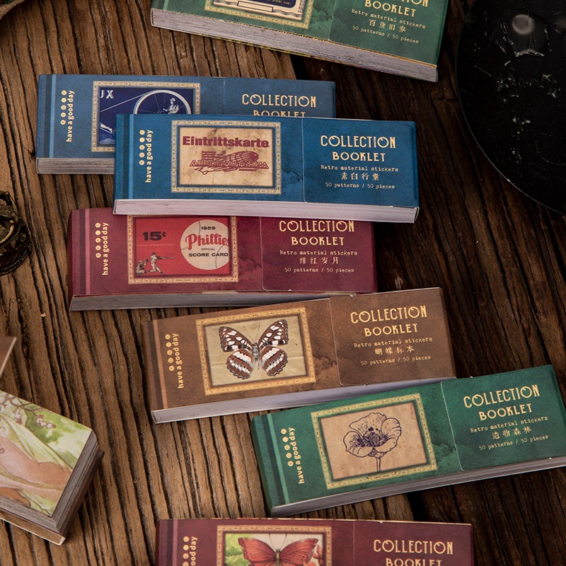 Set 50 Miếng Dán Trang Trí Sổ Tay Phong Cách Vintage