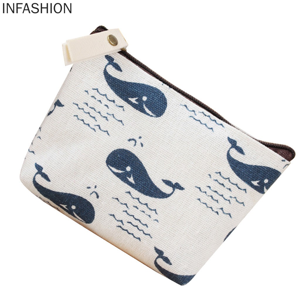Túi Canvas Mini Đựng Tiền Xu Họa Tiết Động Vật Dễ Thương