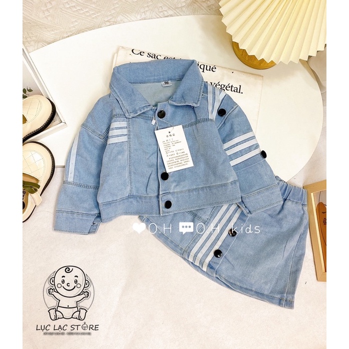 (12-28kg) Set váy jean thời trang cho bé gái từ 2-8 tuổi