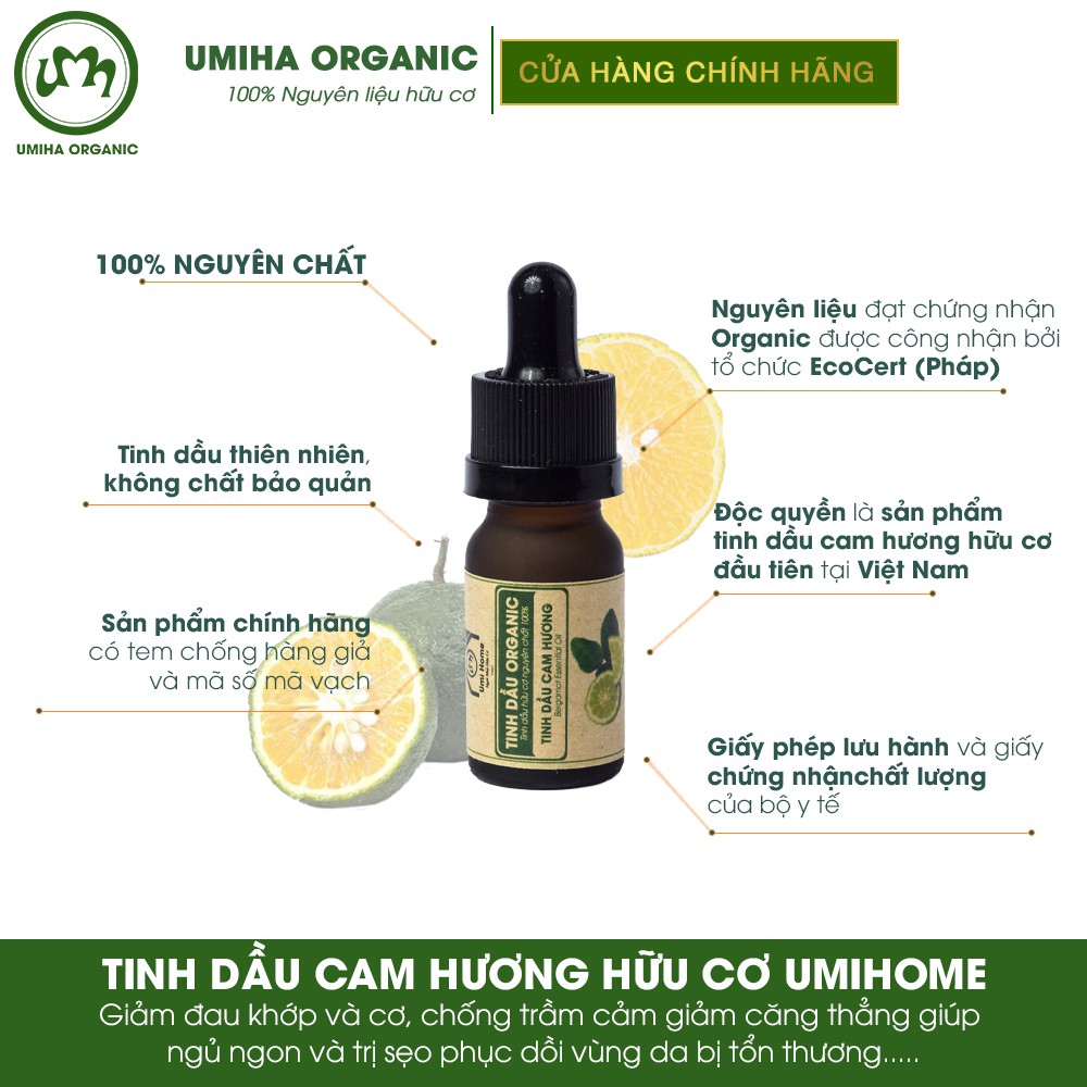 Tinh dầu Cam Hương hữu cơ UMIHOME nguyên chất 10ml - Dùng xông giảm mệt mỏi, ngủ ngon thư giản, khử khuẩn trong phòng