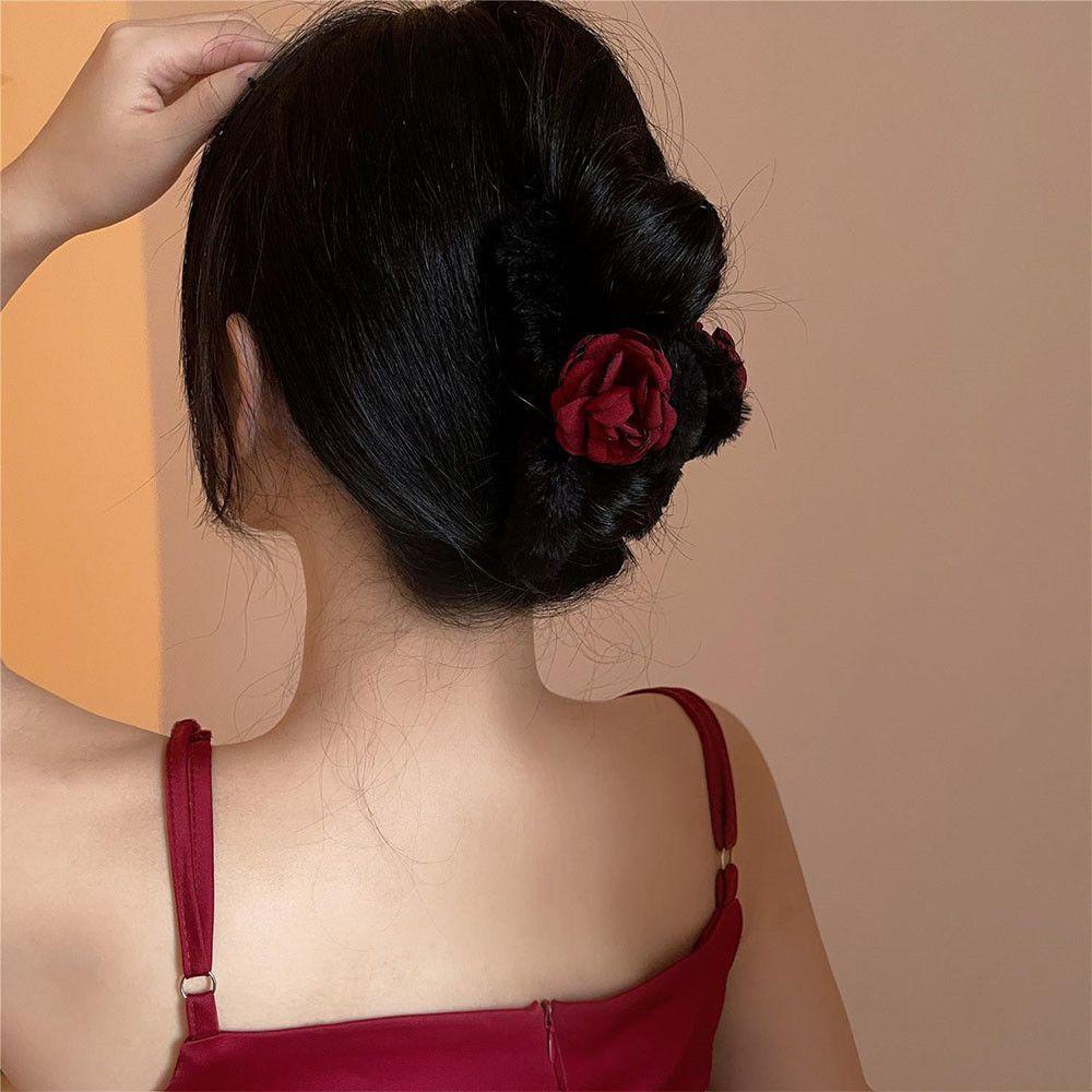 PATH For Women Girls Plush Hair Claw Rose Faux Fur Hair Clip Acrylic Hairpins Hair Accessories Cute Winter Back of Head Clip Barrette Crab Headwear