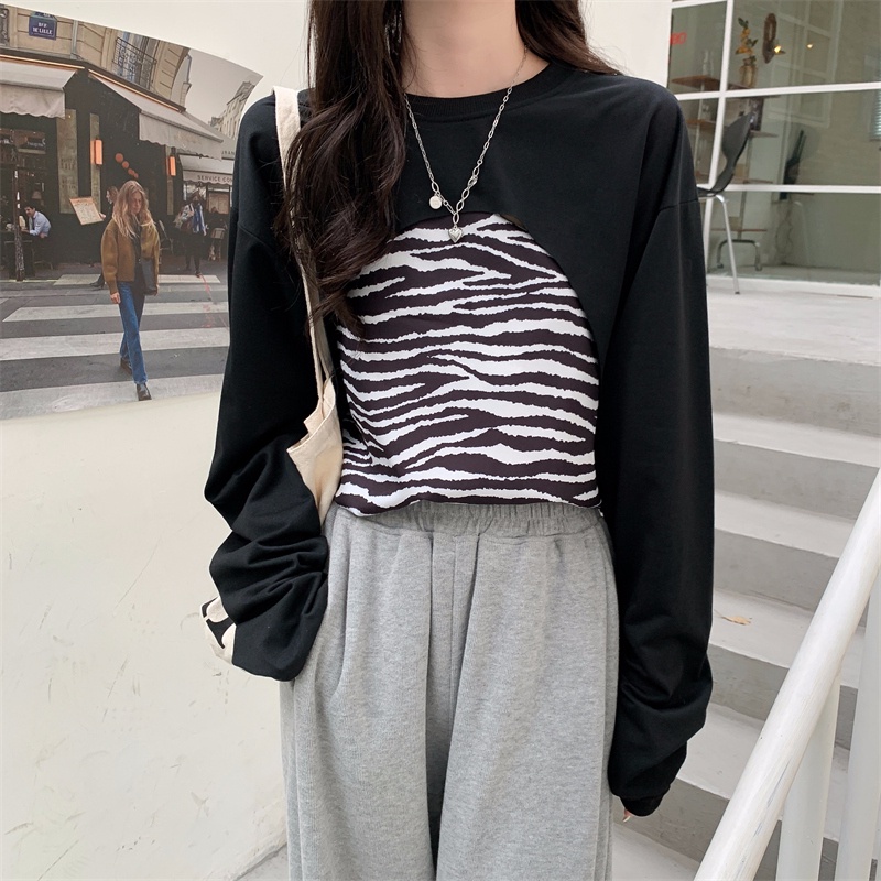【ZHELIHANGFEI】Áo Thun Sweater Tay Dài In Họa Tiết Da Báo Quyến Rũ Tw