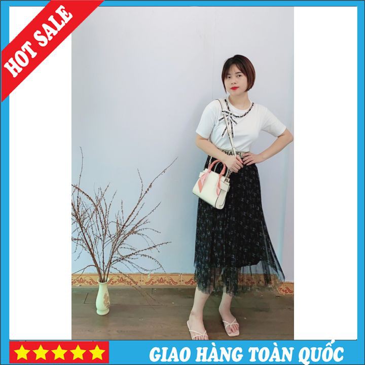 Áo Thun Cổ Viền Nơ Đính Ngọc Nhân Tạo💕💕 Áo Kiểu Cổ Tròn Vải Cotton Co Giãn- Tunghongkong