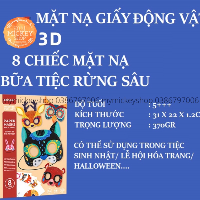 Mideer paper maks with 3D animals - Bộ đồ chơi Mideer thủ công 8 Mặt nạ giấy với hình động vật 3D