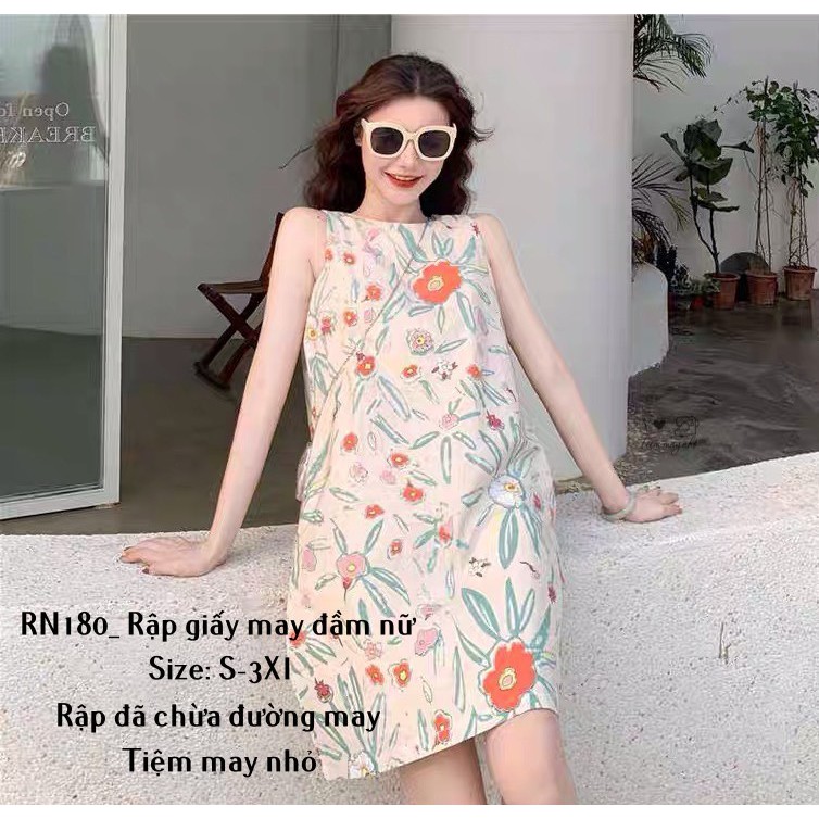 RN180_rập giấy may đầm suông sát nách nữ