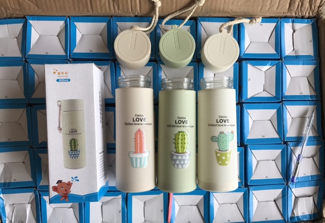 SỈ 8,5K - Bình nước in hình xương rồng nhiều màu 400ml cute