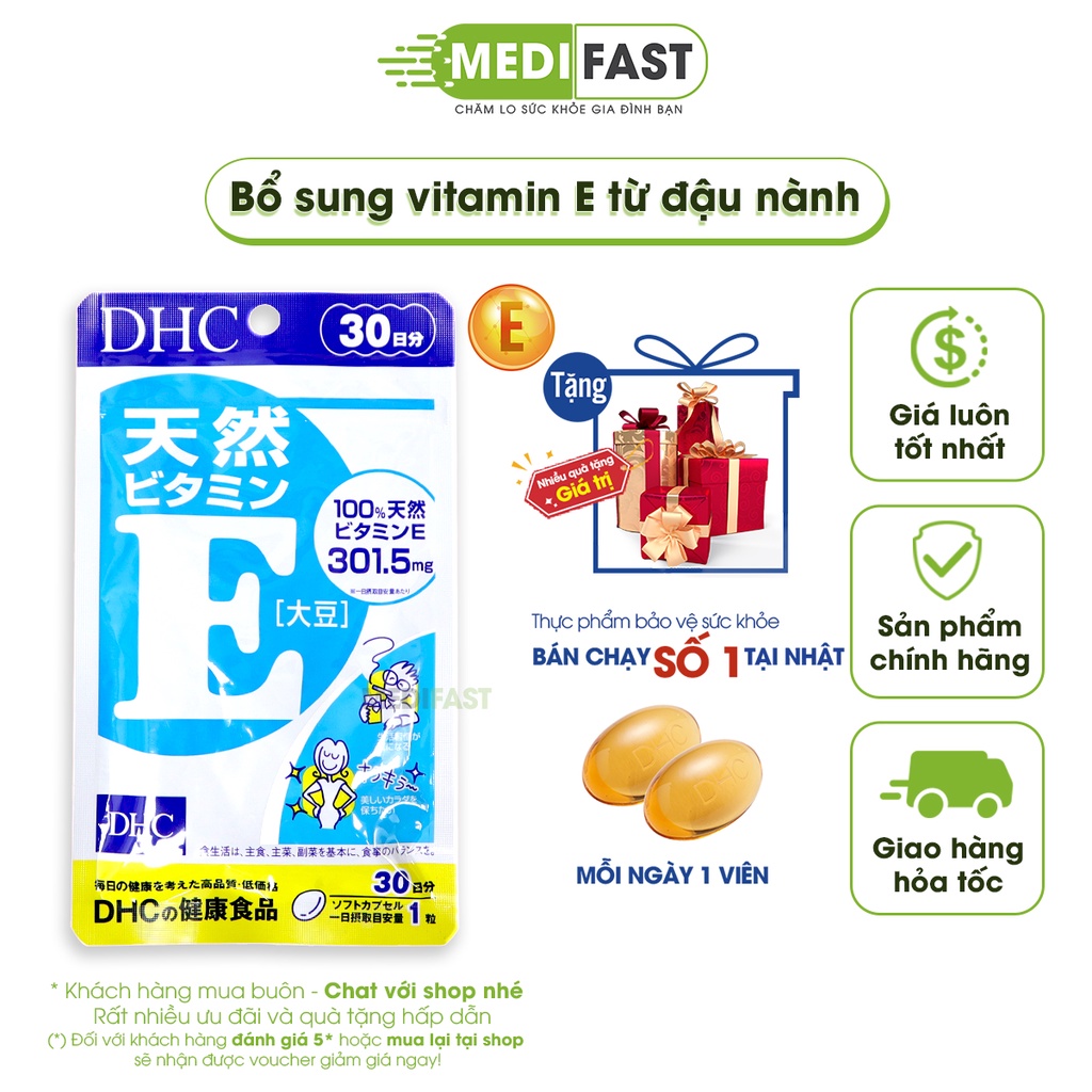 Viên uống vitamin E DHC Natural Vitamin E - Giúp đẹp da chống não hóa, điều hòa nội tiết nữ, duy trì vẻ đẹp bền lâu