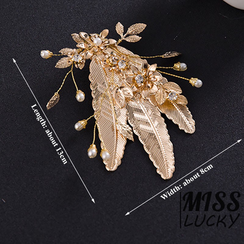 Kẹp tóc thiết kế hình lá phối ngọc trai thời trang phong cách Hàn Quốc quý phái cho nữ