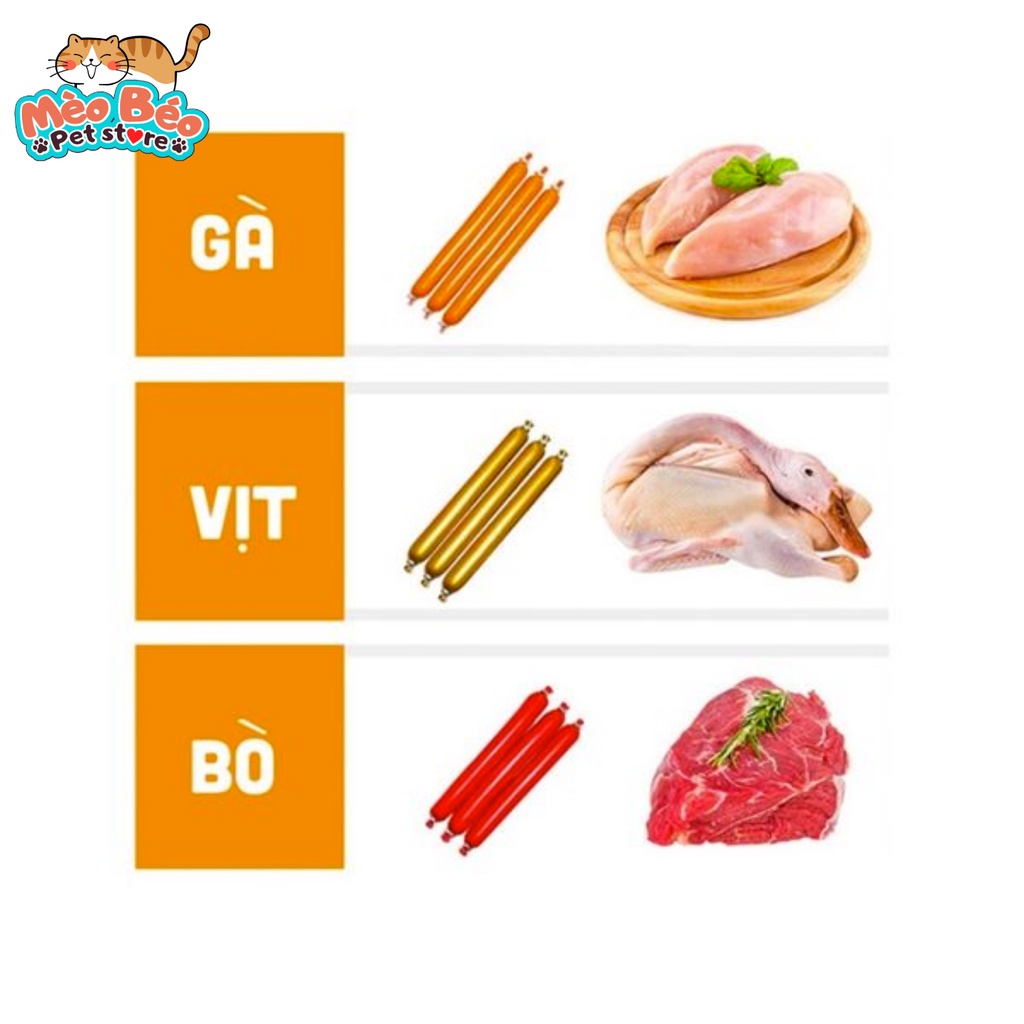 Xúc xích cho thú cưng 3 vị thơm ngon - Bò, Gà, Vịt