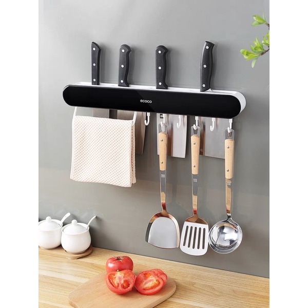 Kệ Cắm Dao Kéo ECOCO Kèm Giá Đựng Đũa Thìa Kèm Móc Treo Khăn Tiện Lợi, Kệ Dán Tường Cài Dao Kéo 2028