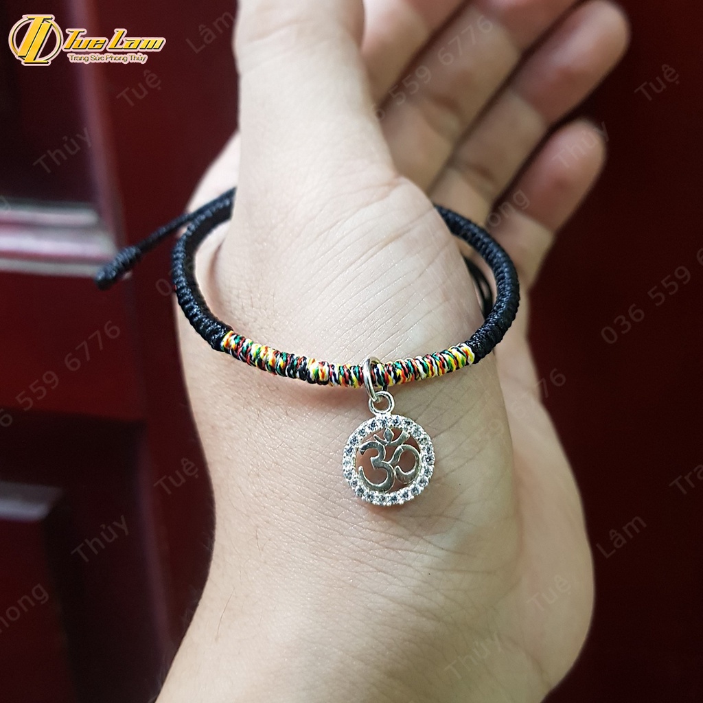 Vòng tay chỉ may mắn bện chỉ các màu mix charm bạc OM bình an - Tuệ Lâm