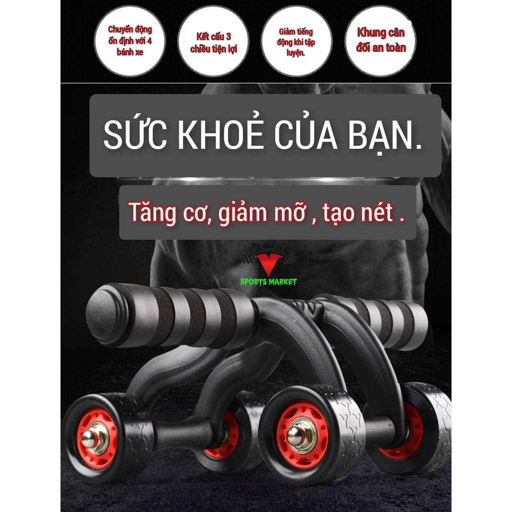 Con lăn tập cơ bụng, , con lăn tập bụng 4 bánh dành cho nam, nữ ,gym, yoga.