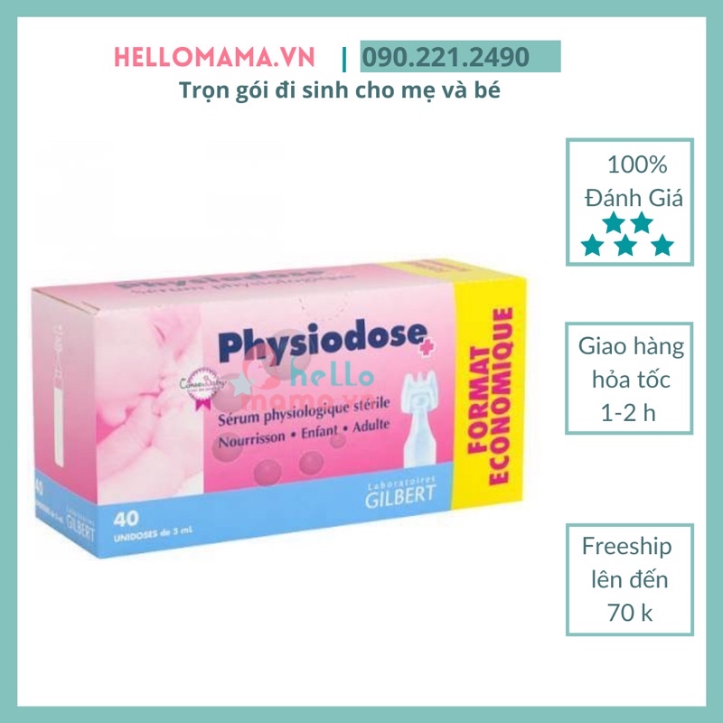 Nước Muối Sinh Lý Phisiodose Hộp 40 ống - Xuất xứ Pháp Dùng Vệ Sinh Mắt Mũi Hàng Ngày Cho Bé