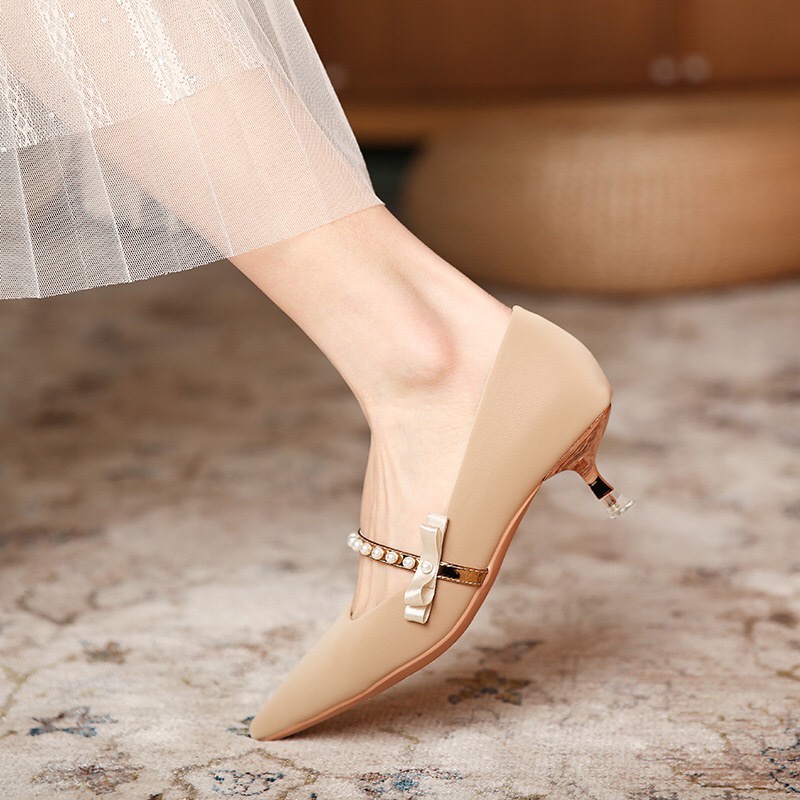 Giày cao gót nữ giày công sở nữ chính hãng YLT Fullbox mũi nhọn đính đá kèm nơ cực xinh xắn kèm quà tặng MSP: 339-15